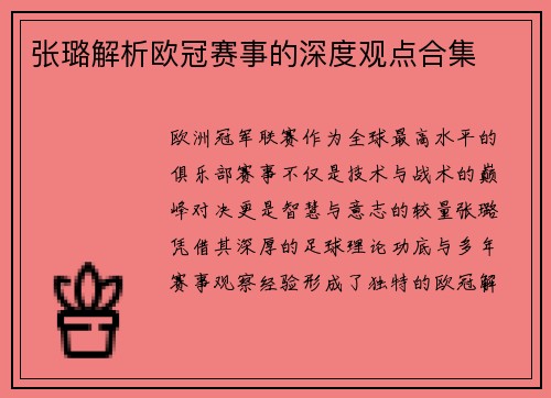 张璐解析欧冠赛事的深度观点合集
