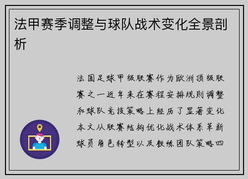法甲赛季调整与球队战术变化全景剖析